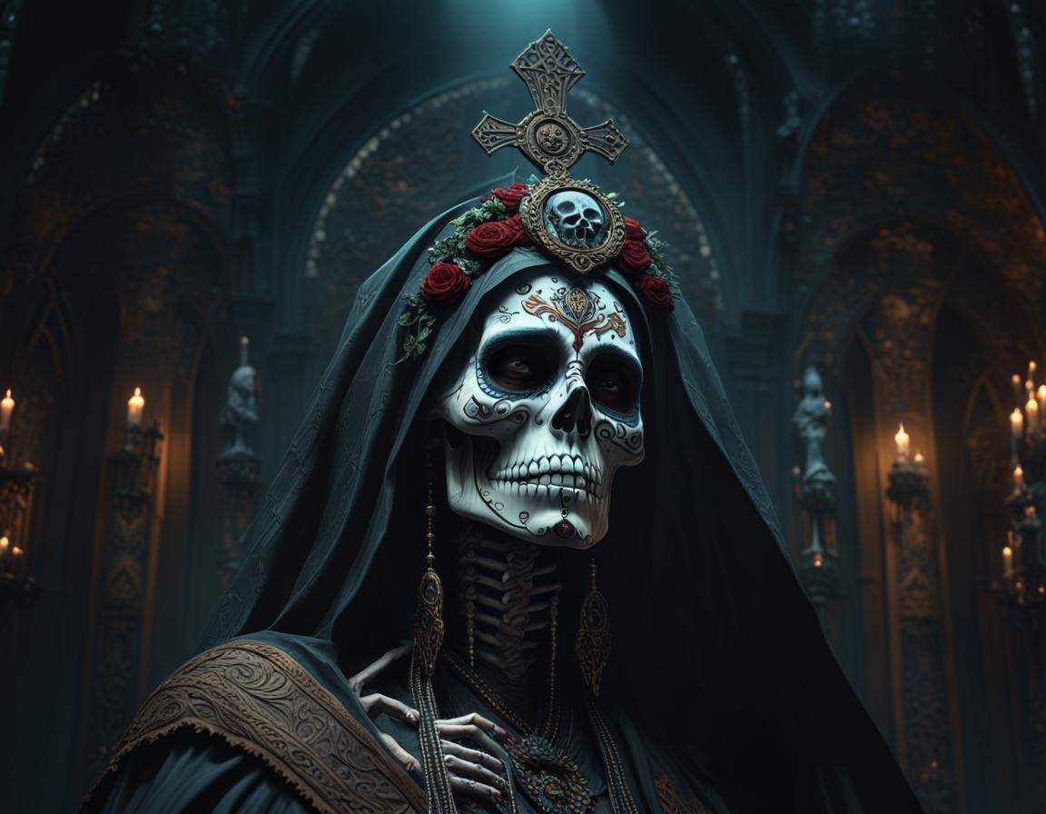 Santa Muerte Portrait in Dark Fantasy Style