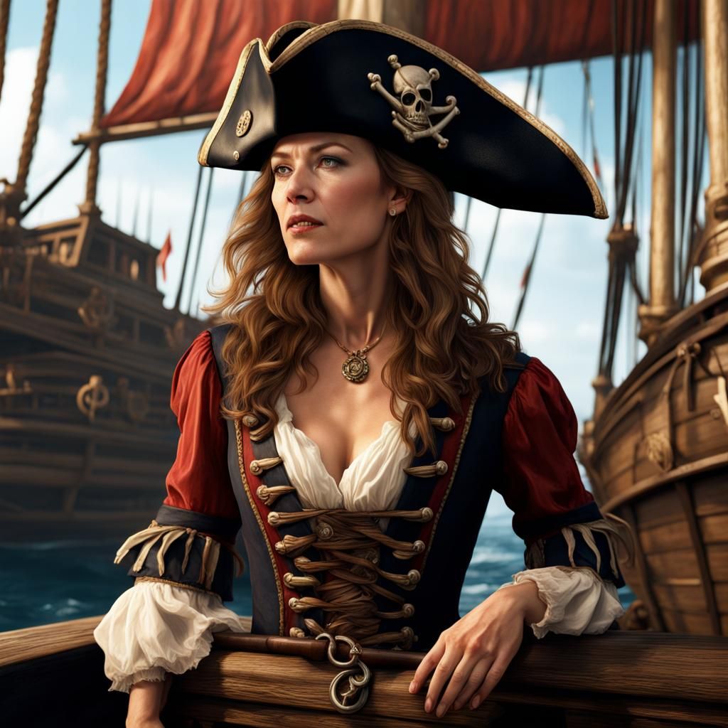 Pirate Portrait on a Galleon in Detailed Matte Painting Styl...