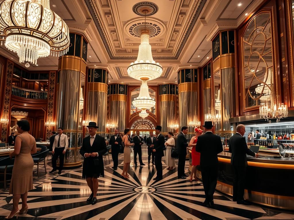 Luxurious Art Deco Hotel Lobby in 1920s Style