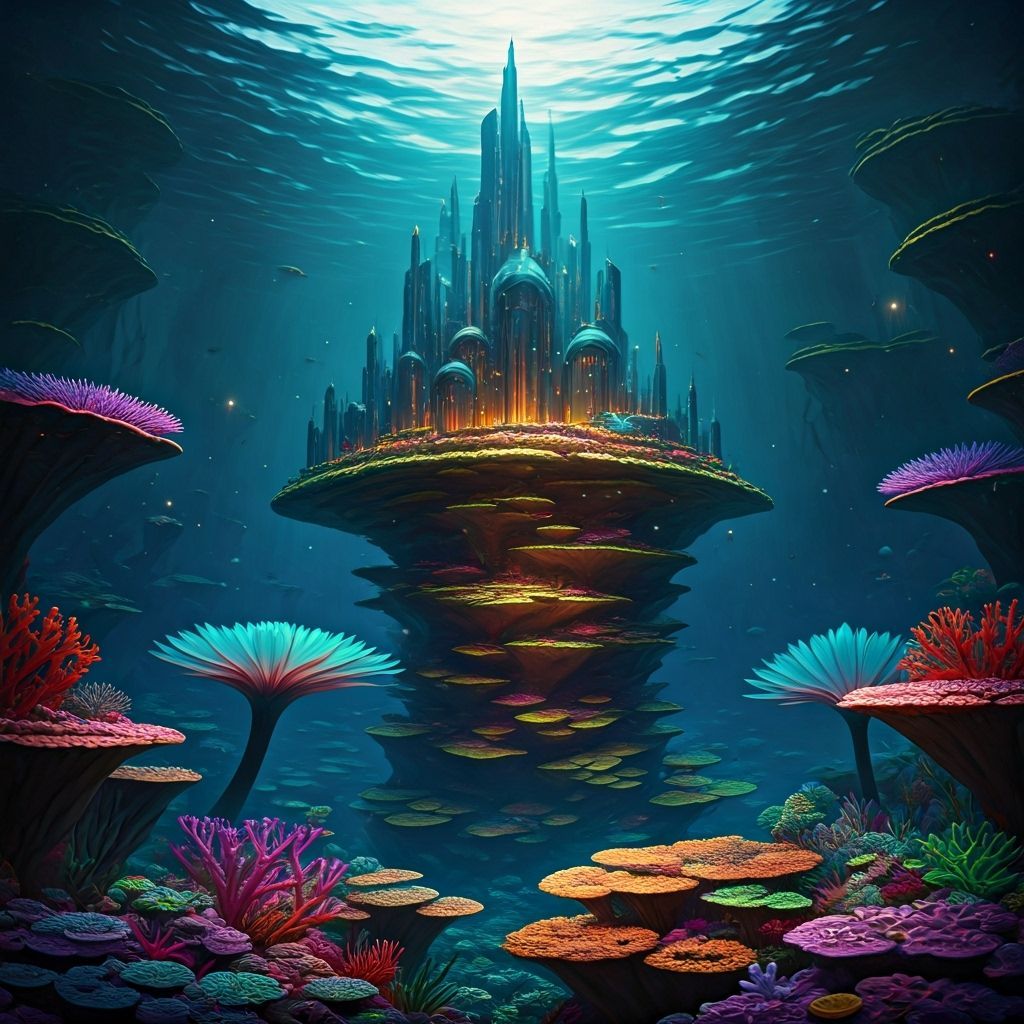 Underwater City on Coral Reef, Surrealist Vision