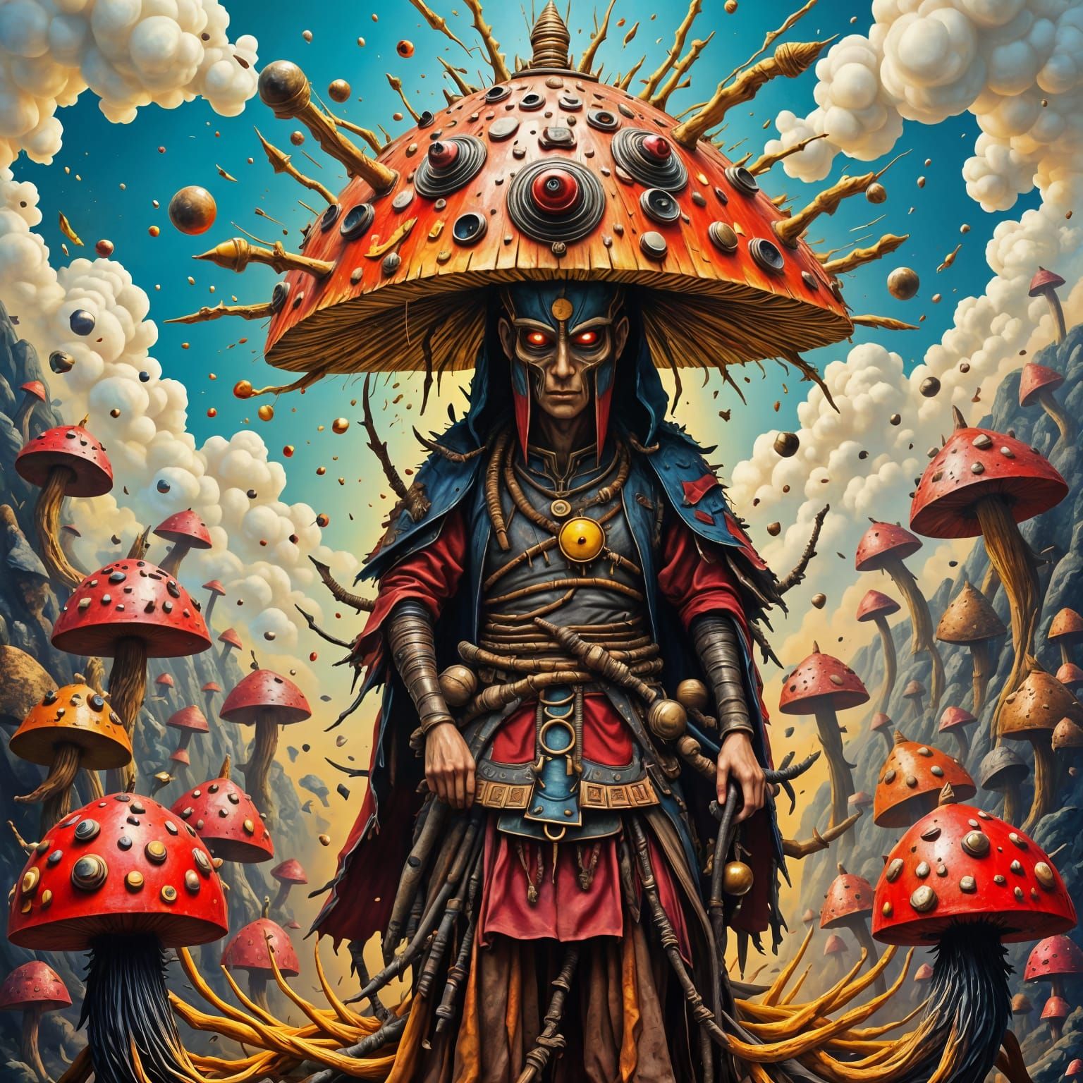 Ethereal Samurai in a Whimsical Mushroom Realm