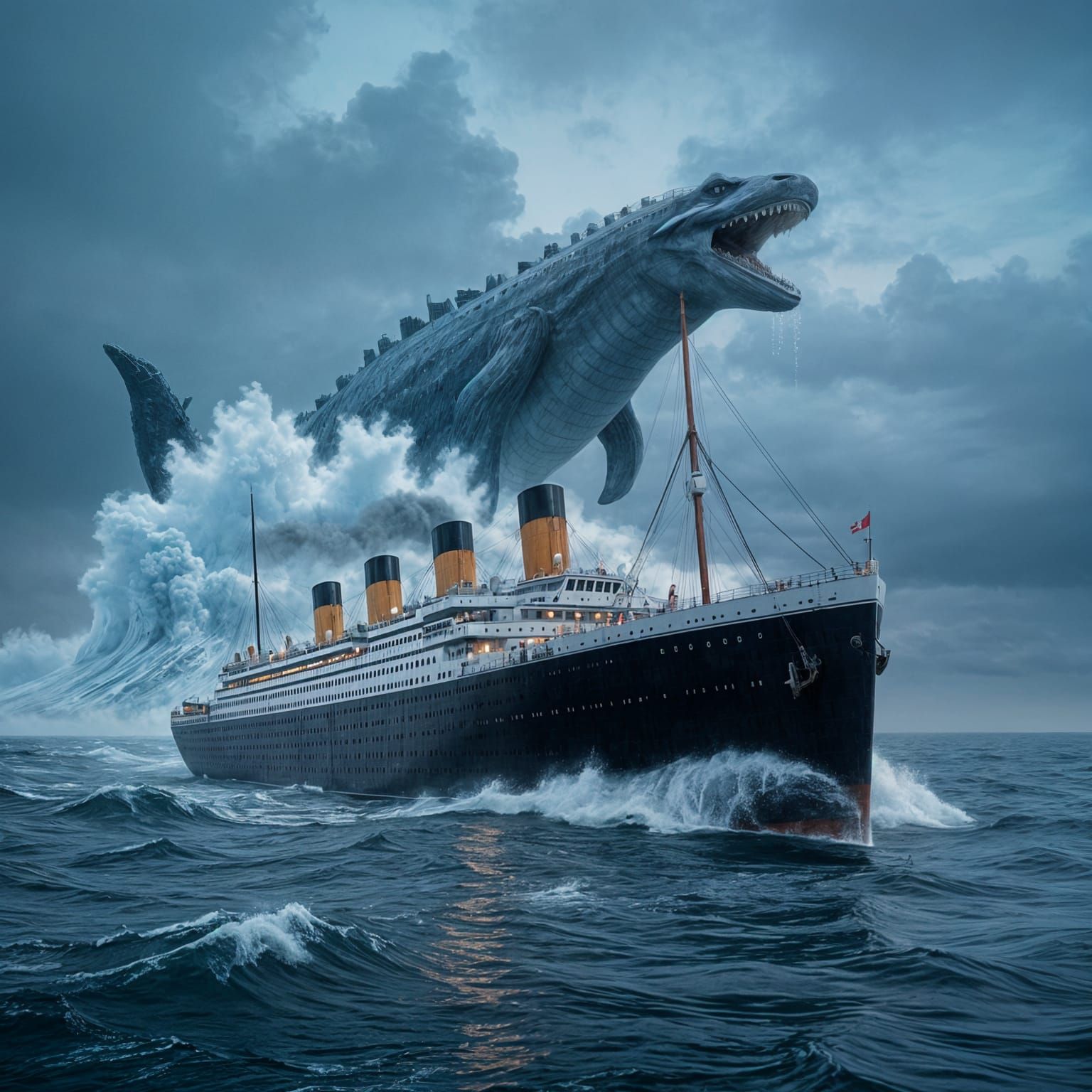 Titanic Battles Colossal Sea Monster Hyperrealistically