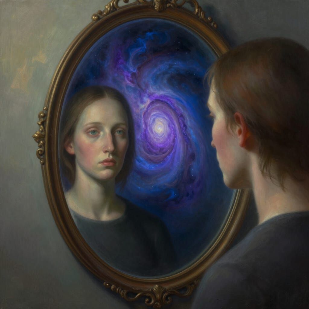 Surrealist Portrait: Inner Turmoil Reflected in Mirror