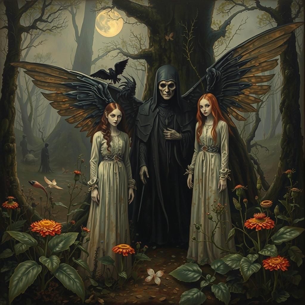 Ominous Gothic Dreamscape in Art Deco Style