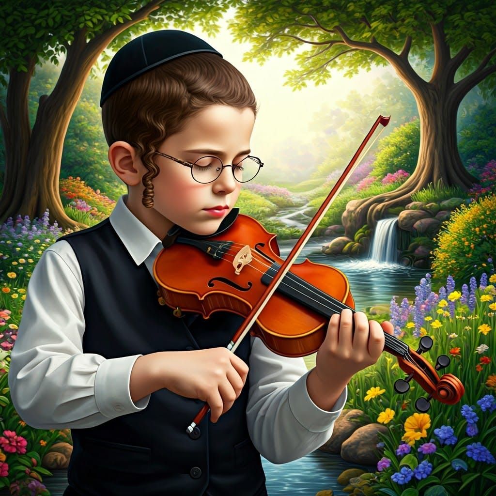 A Young Hasidic Musician Lost in Serene Nature
