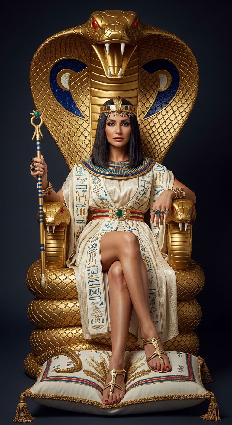 Egyptian Queen on Gold Cobra Throne, Professional Photograph...