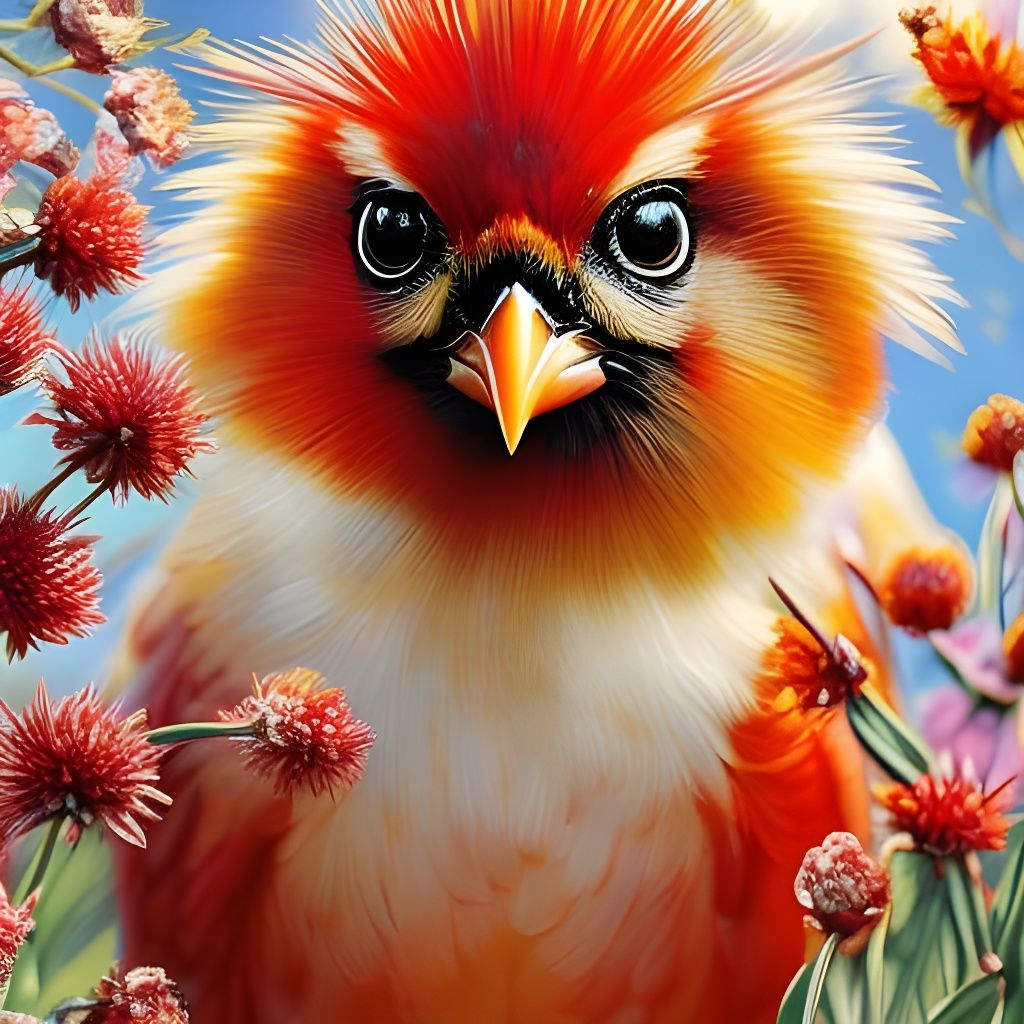 Chibi Cardinal in Flower Field, Rococo Style