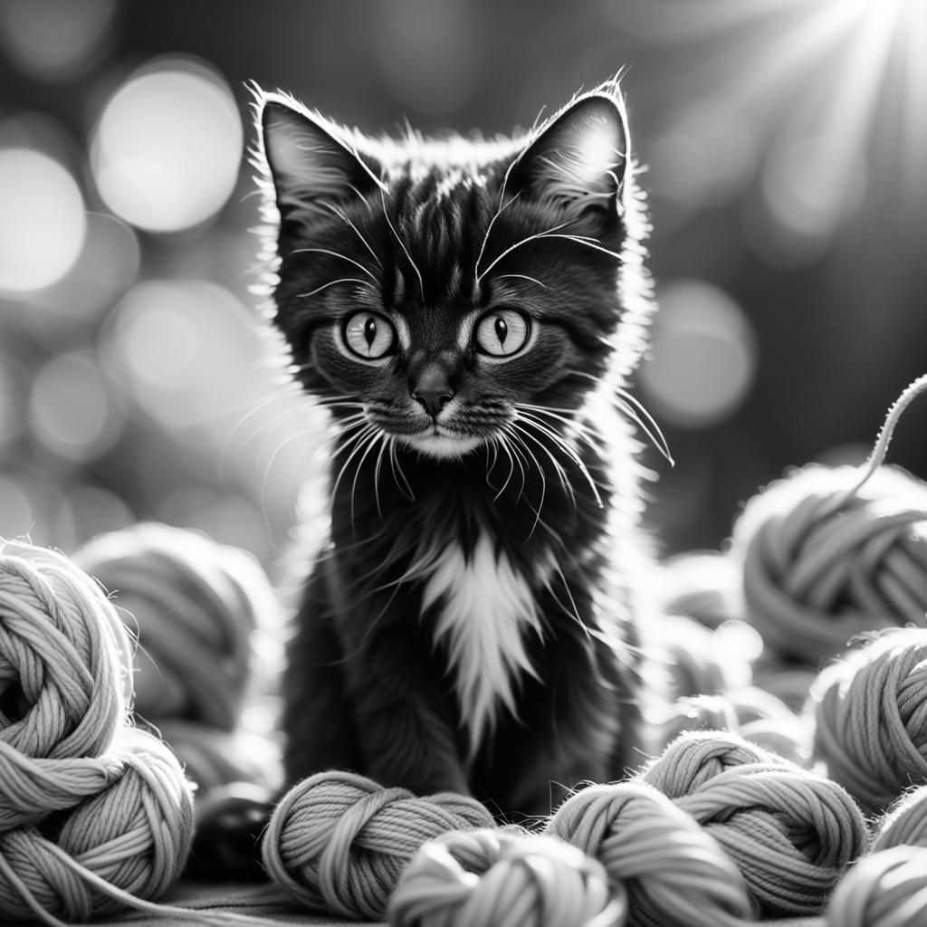 Terrified Chibi Cat Tangled in Yarn: Watercolor