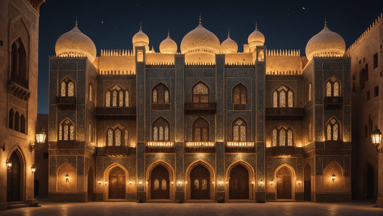 Intricate Arab Palace Facade at Night