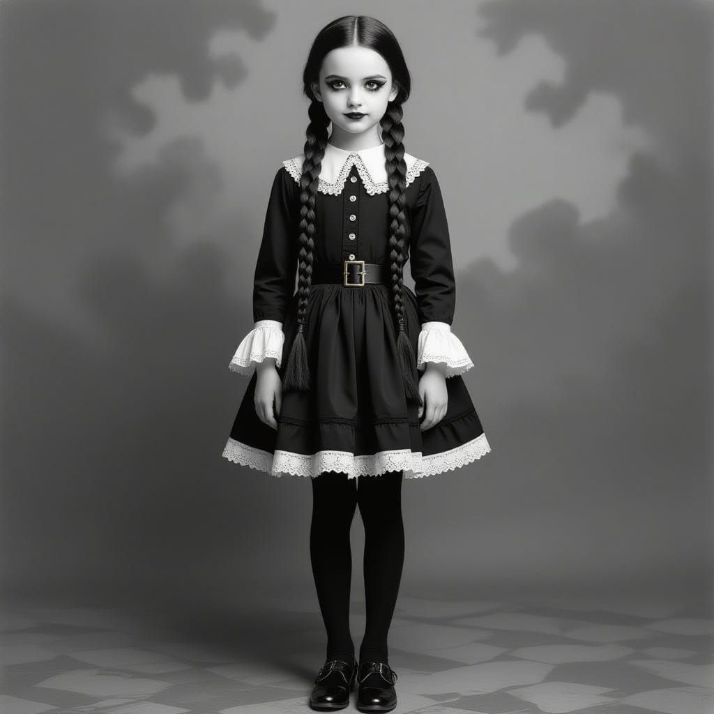 Gothic Girl in Black and White Portrait