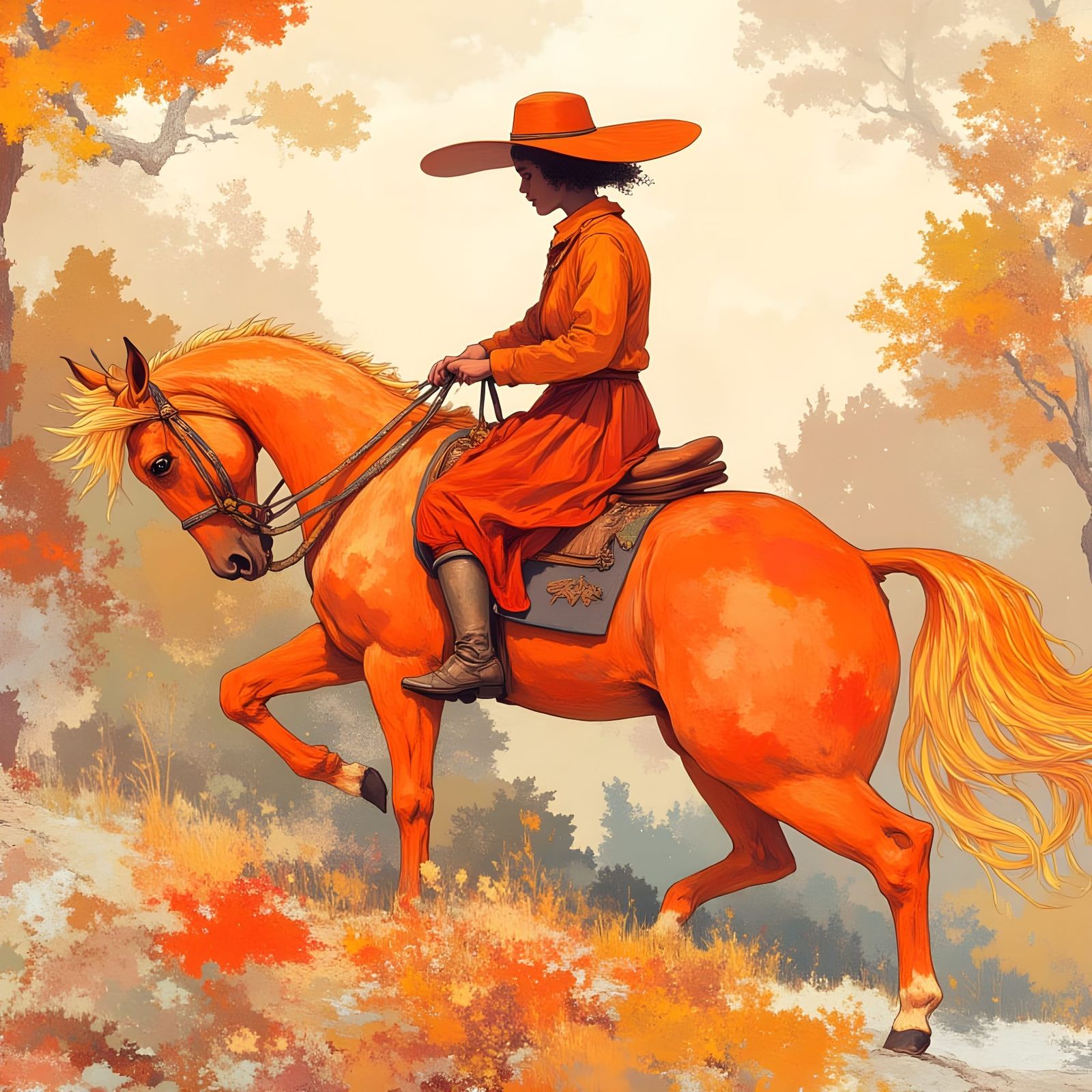 Ashitaka on Fiery Elk: Fantasy Scene