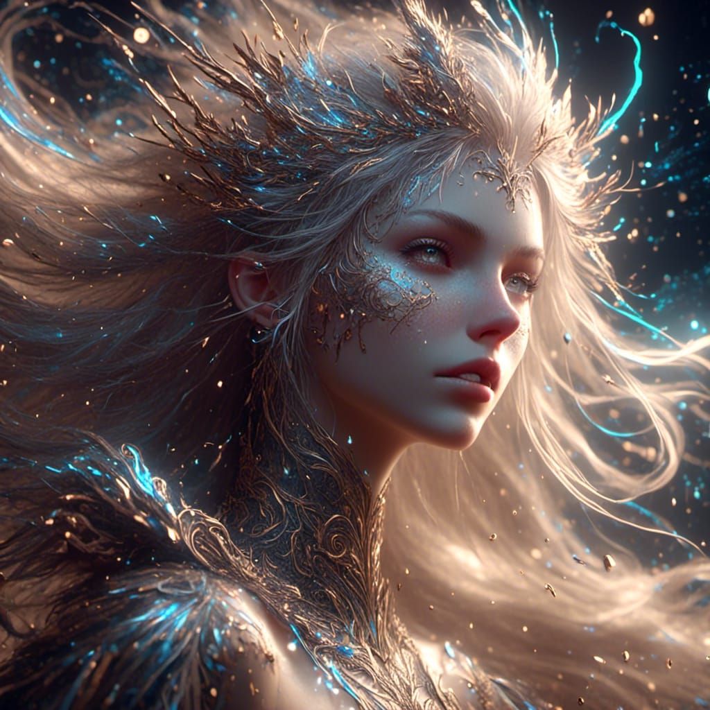 Dust Hair Anime Woman in Surreal Filigrance