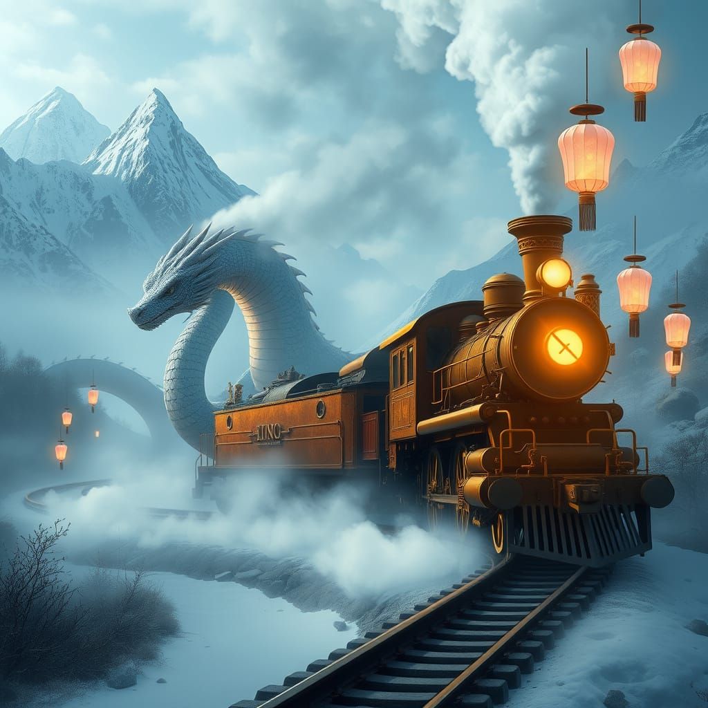 Vintage Train in Majestic, Dreamlike Landscape