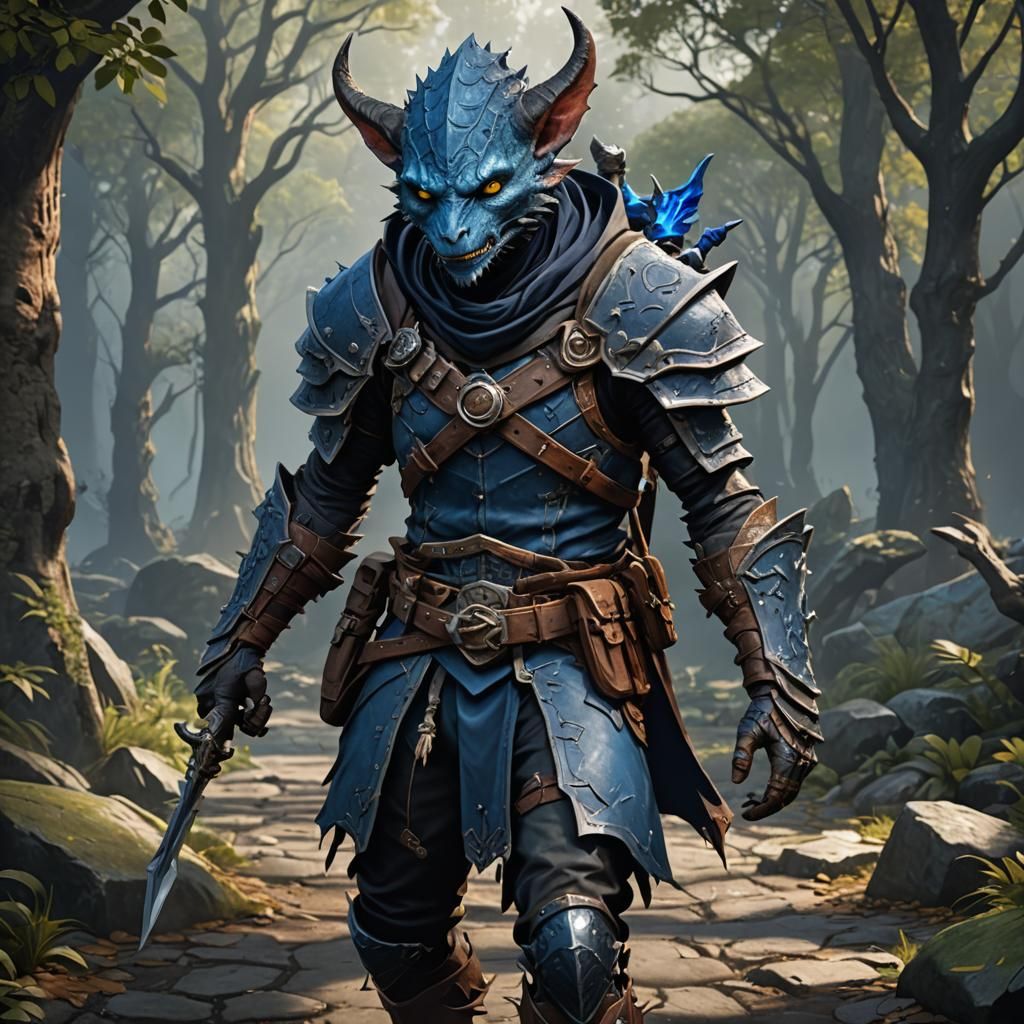 Blue-Skinned Kobold Rogue in Detailed Fantasy Art