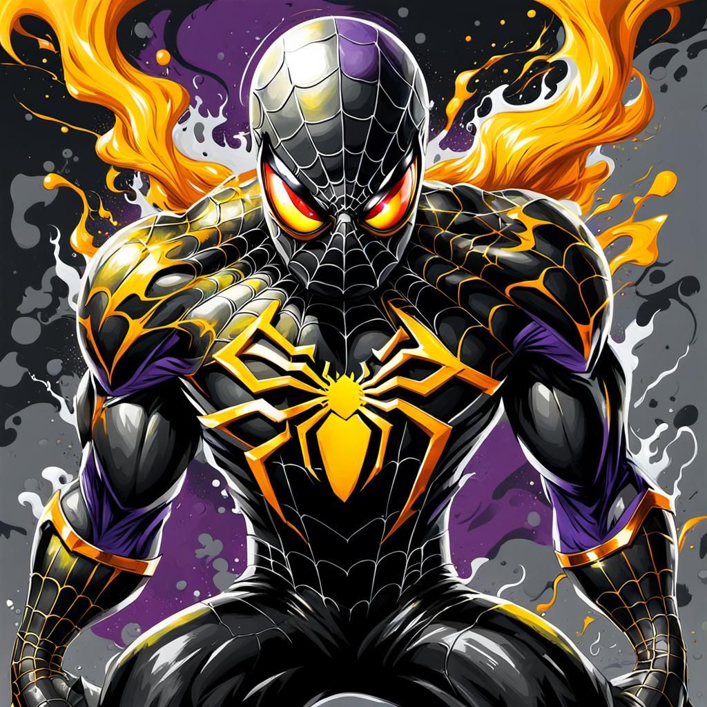Metallic Spiderman with Golden Hair in Graffiti Style
