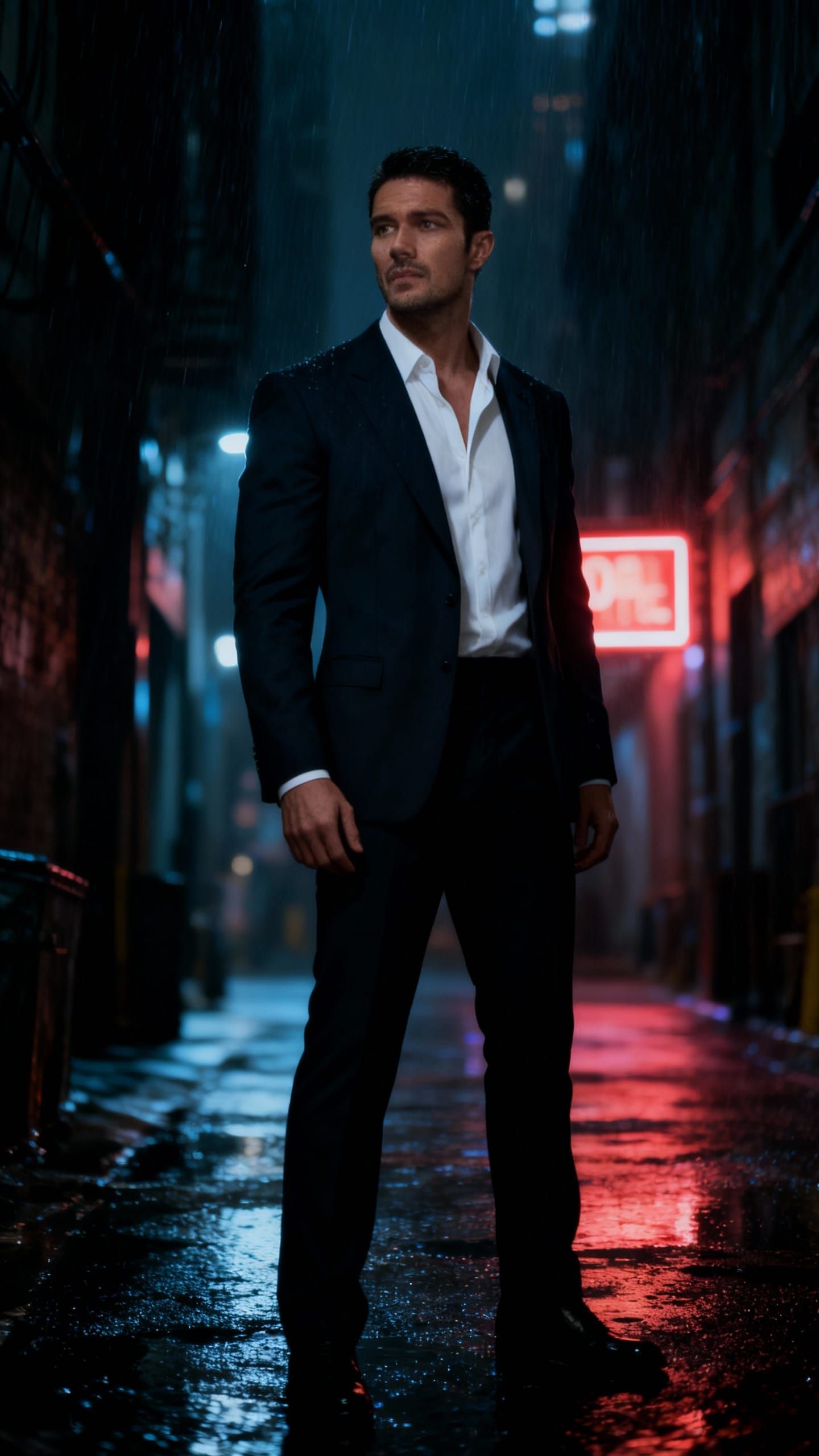 Handsome Detective in Moody City Alleyway
