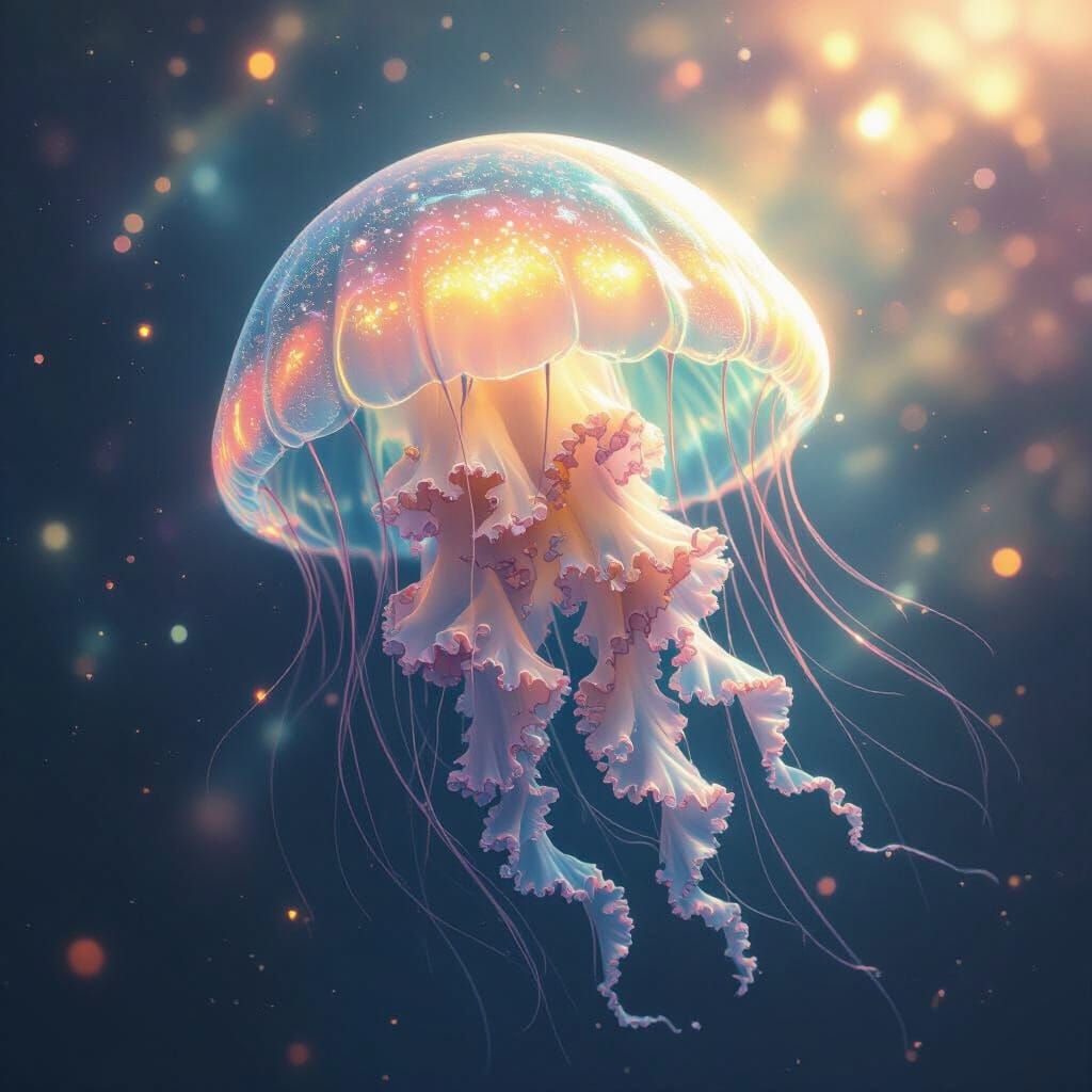 Ethereal Jellyfish Drifting Through Cosmic Nebula