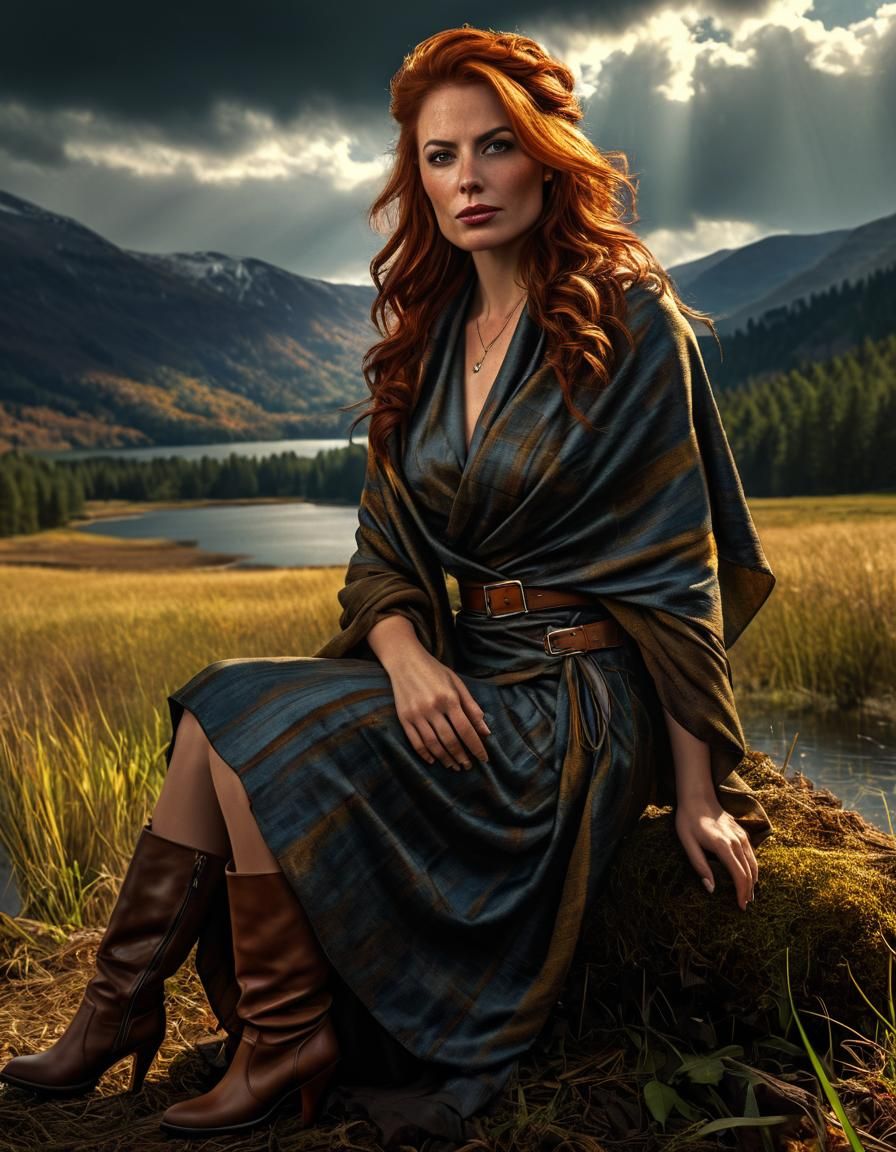 Chiaroscuro Oil Painting of Woman in Field