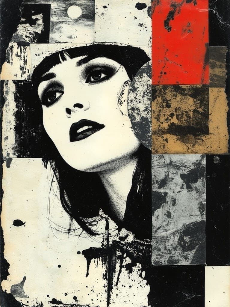 German Expressionist Carnival Masks in Iridescent Collage St...