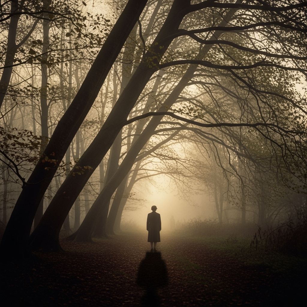 Eerie Forest Scene with Figure in Analog Style