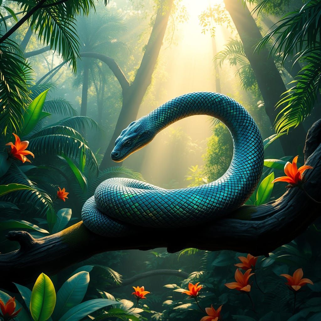 Majestic Serpent Uncoils on Tropical Branch