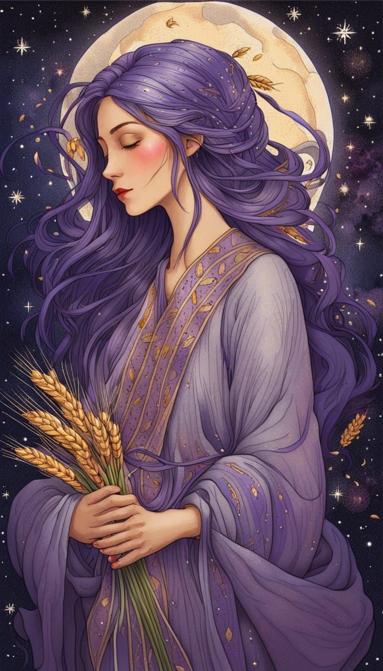 Virgo Maiden Surrounded by Constellations