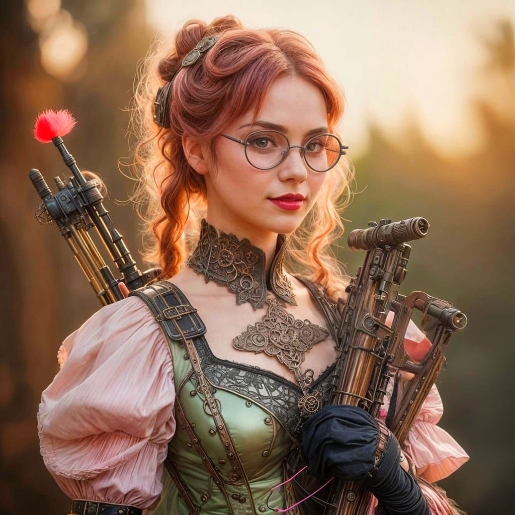 Steampunk Vampire Hunteress in Pastel Pink Latex