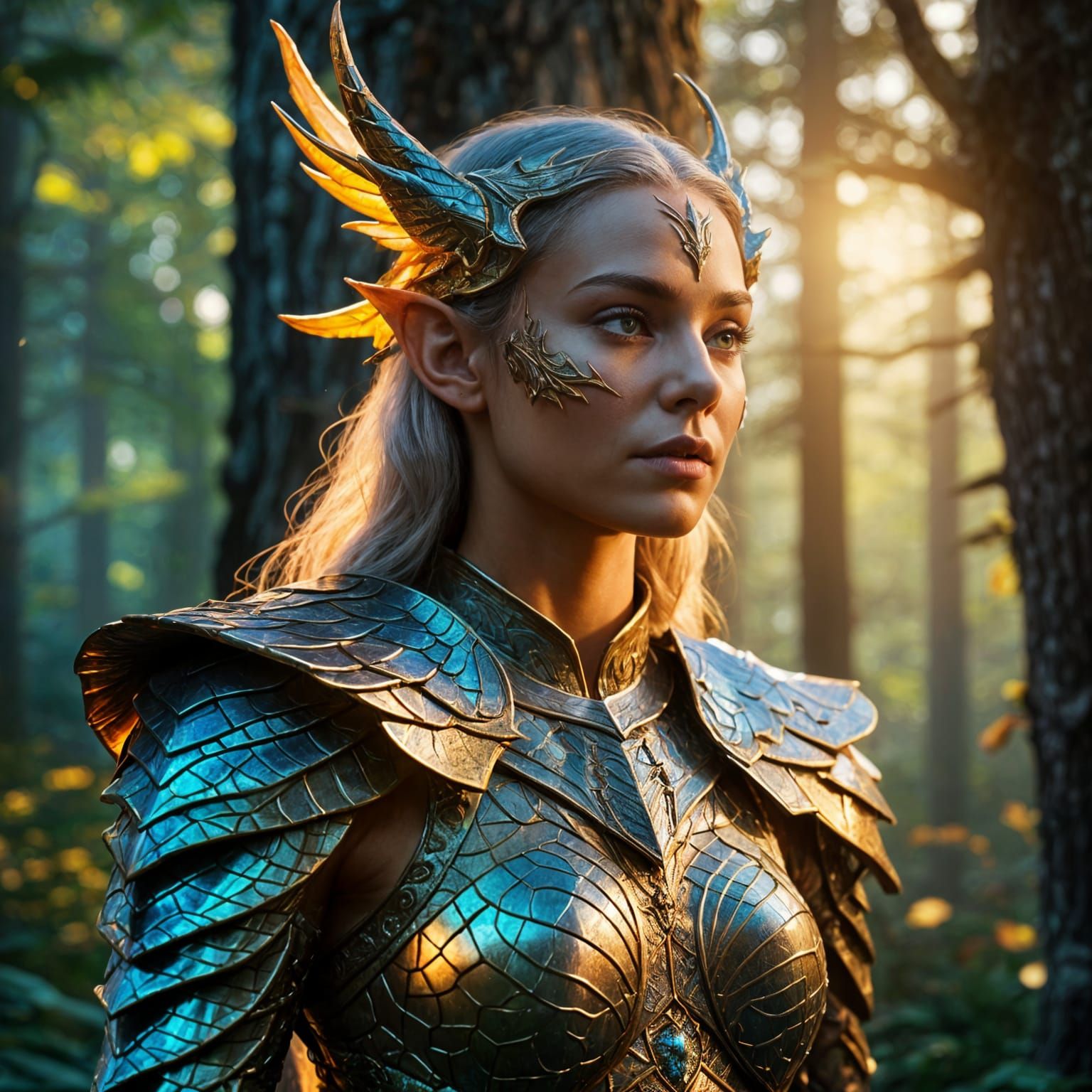 Elven Warrior Woman Protecting Forest Home