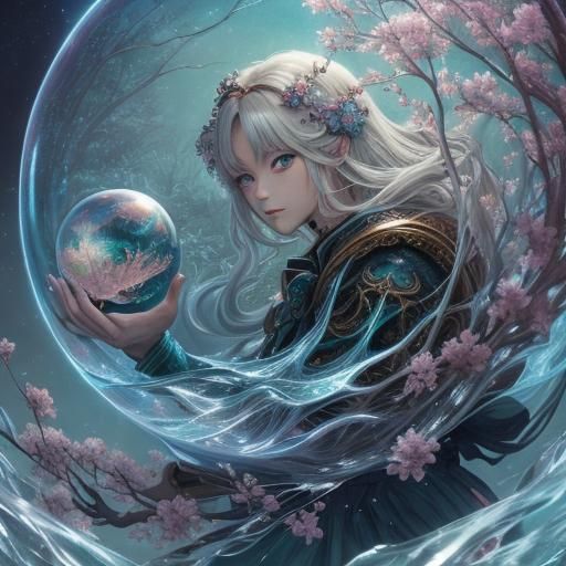 Glowing Tree Orb on Water: Surreal Anime Art
