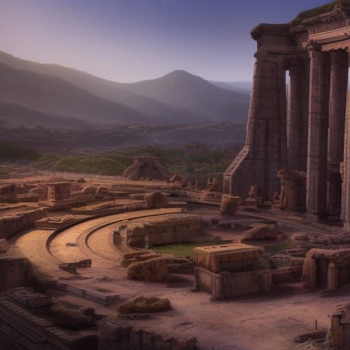 Futuristic Roman Ruins in Algeria: Detailed Digital Art