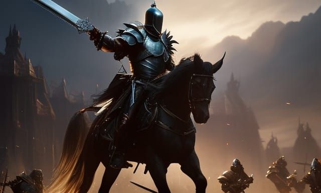 Feathered Knight Yielding Sword: Dark Fantasy Art