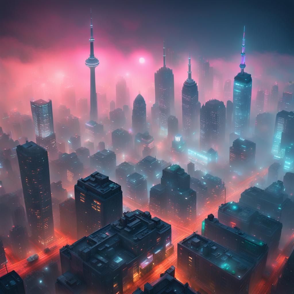 Futuristic Cyberpunk Toronto Cityscape in Digital Art