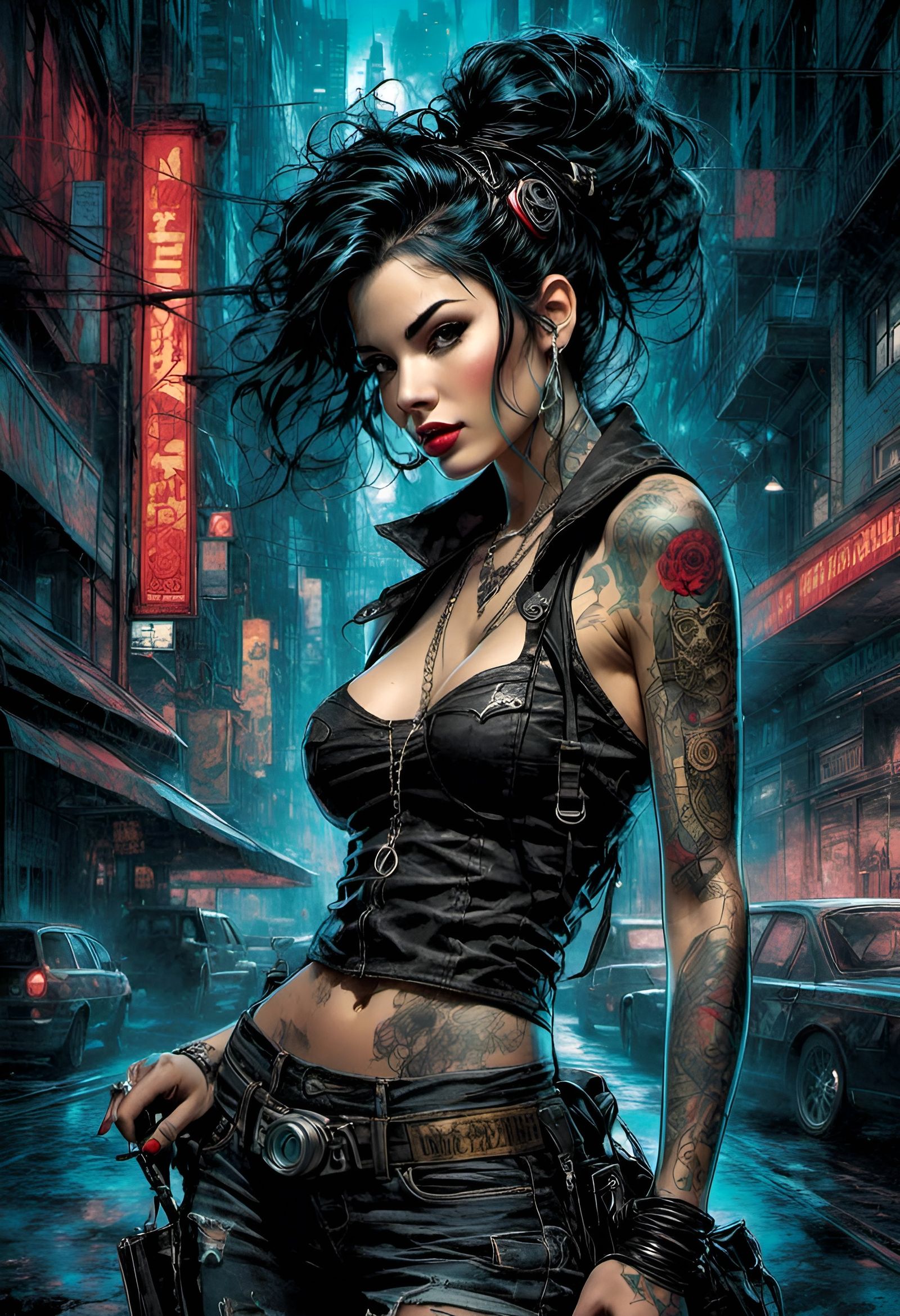 Retro Cyberpunk Pinup Splash Art