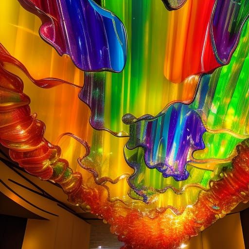 Iridescent Glass Waterfalls with Holographic Rainbows