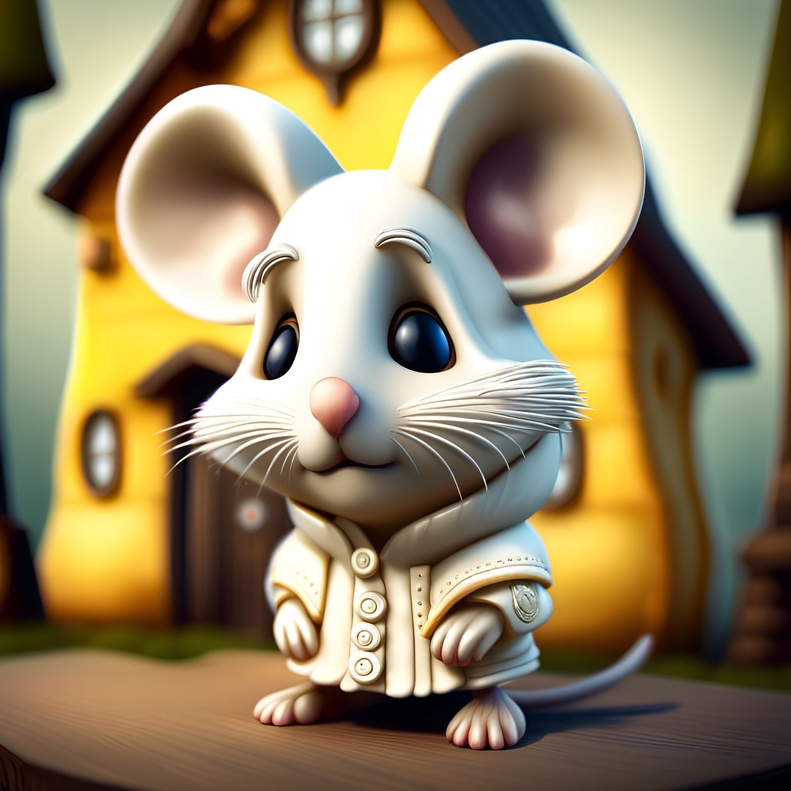 Anthropomorphic Mouse in Cheese House, 3D Rendered Art