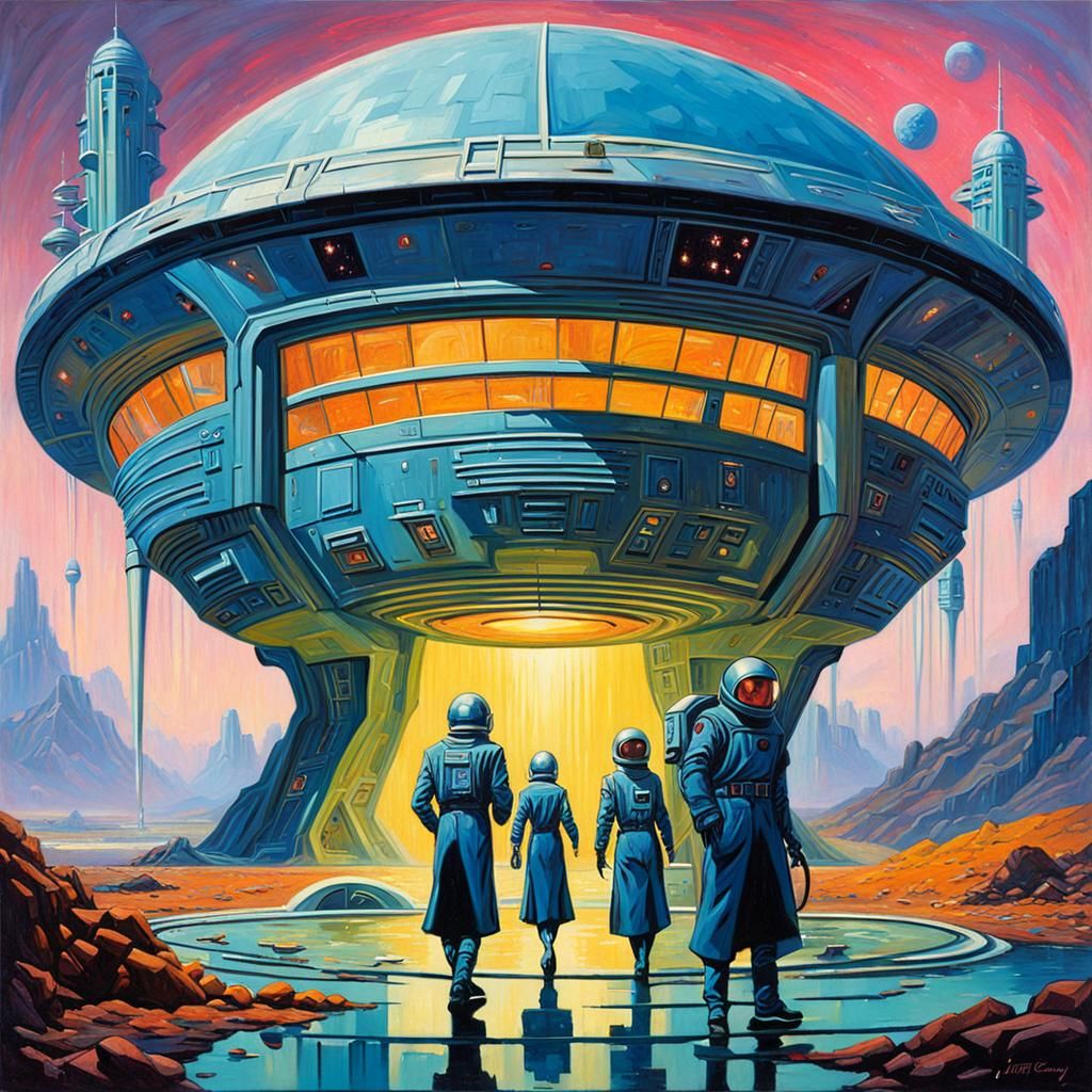 Retro Futuristic Art Deco Science Fiction in Oil