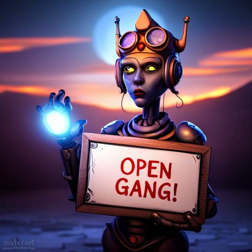 Mechanical Robot Preacher with Open Prompt Sign