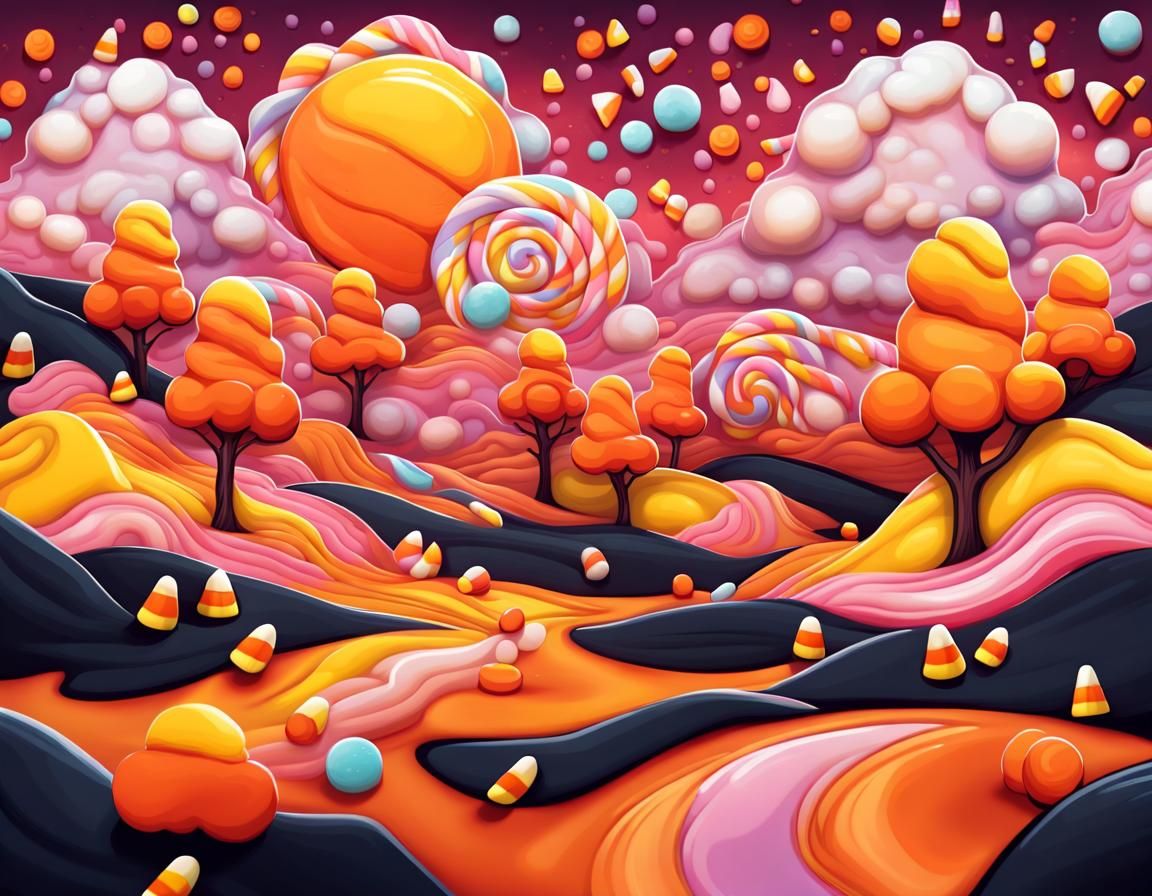 Candy Corn Landscape in Chibi Comic Style