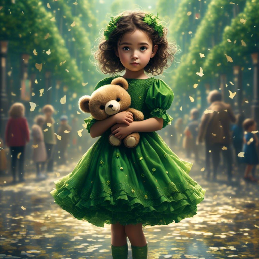 Little Girl with Teddy in Detailed Matte Painting