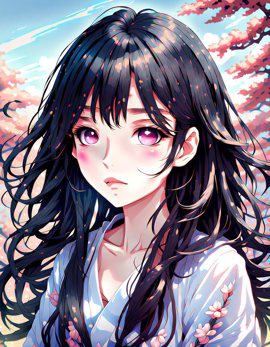 Cute Anime Girl with Summering Hair in Fantasycore Style