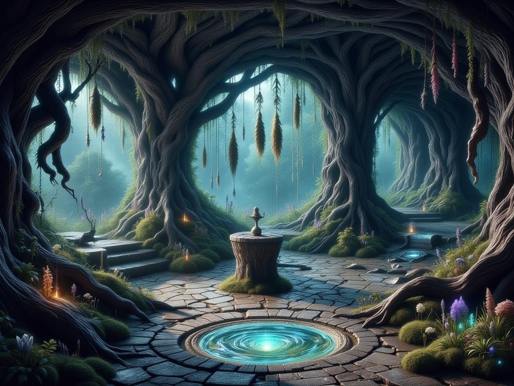 Mystical Forest Sanctuary in Hyperrealistic Style