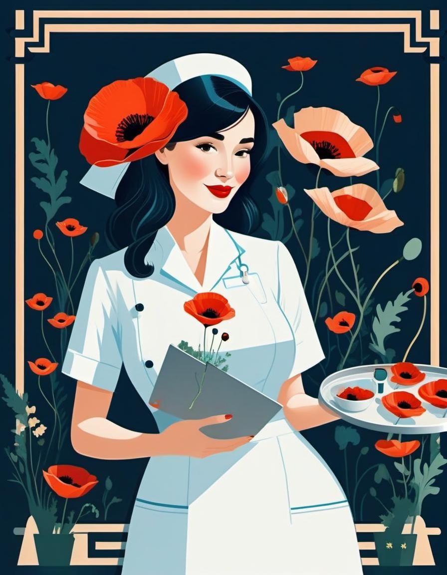 Nurse Selling Poppies: Digital Illustration