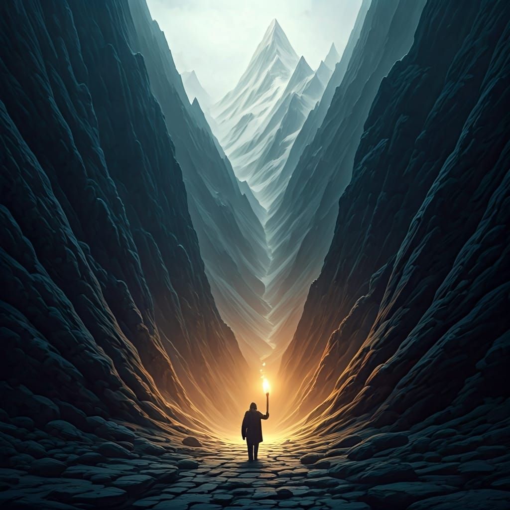 Adventurer in Snowy Mountain Pass Matte Painting