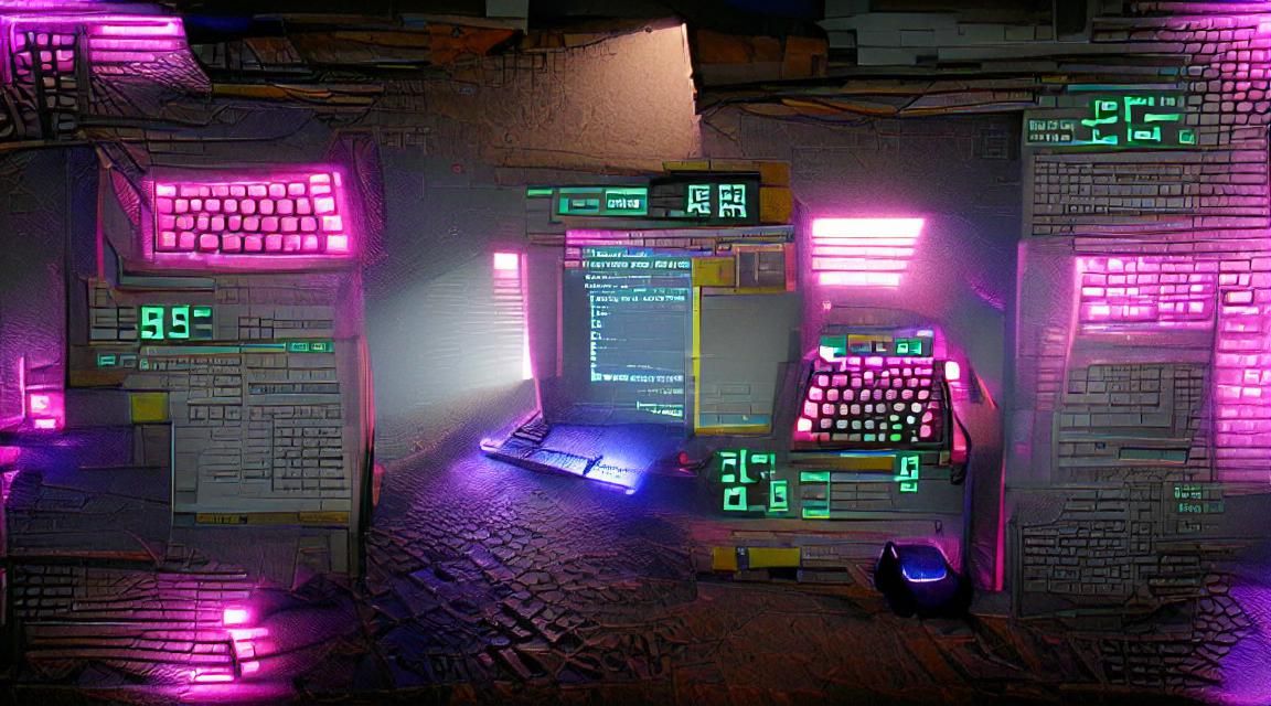 Cyberpunk Computer Terminal with Volumetric Lighting