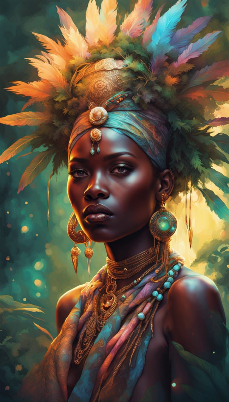African Goddess in Surreal Fantasy Art Style
