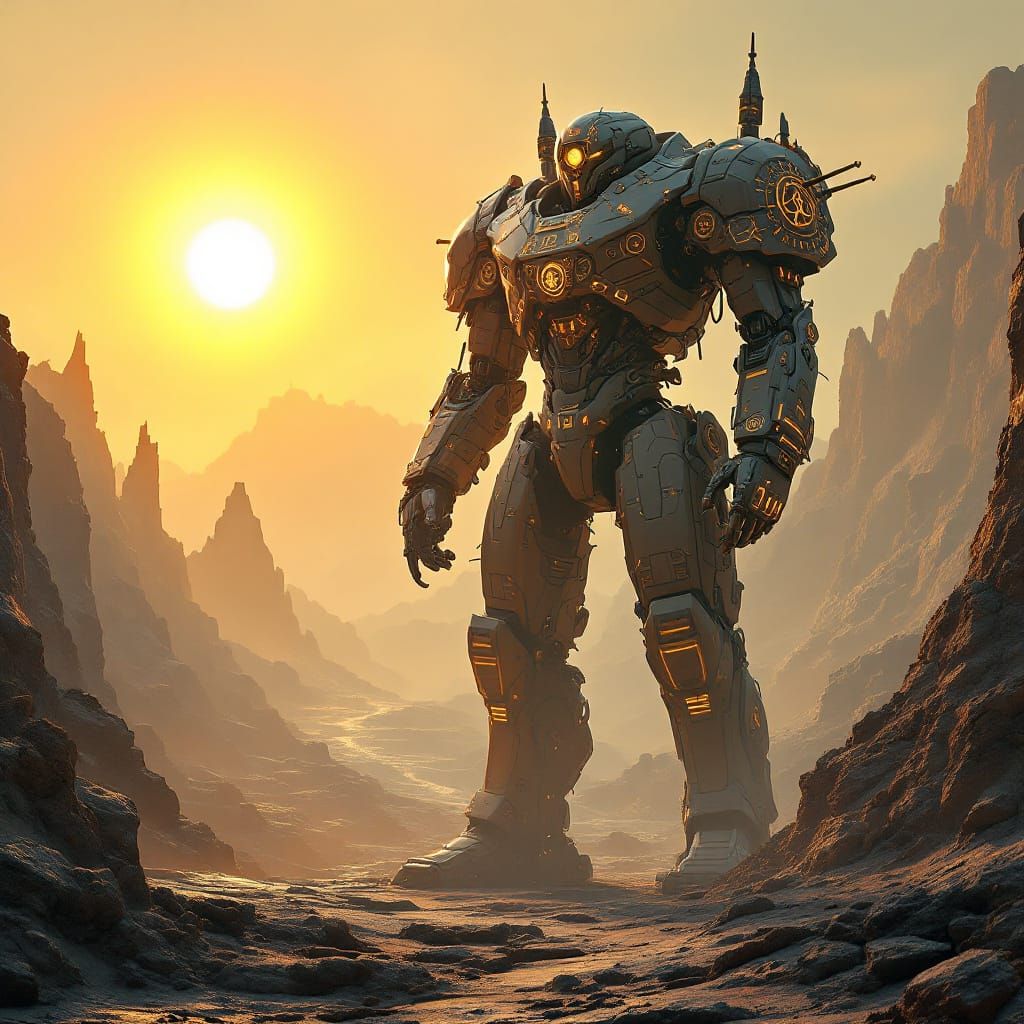 Colossal Robot-Priest Sentinel in Alien Cathedral