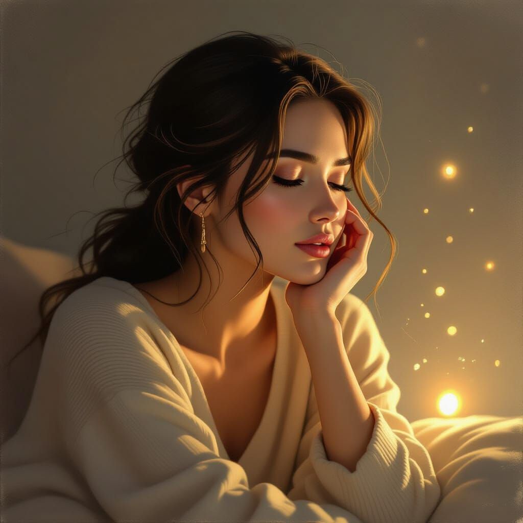 Serene Woman in Contemplation with Soft Lighting