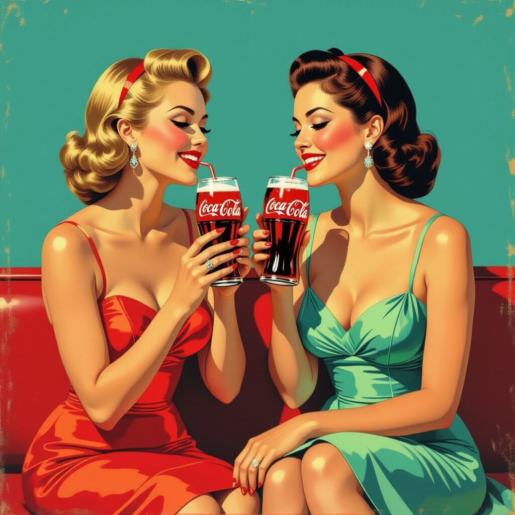 Vintage Women Enjoying Coca Cola Nostalgic Scene