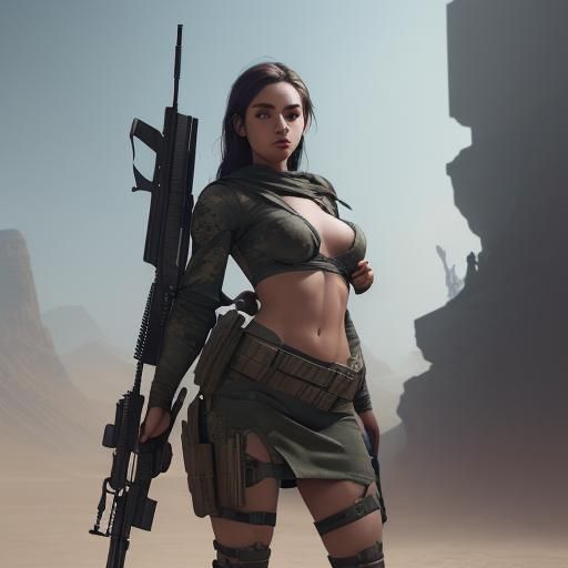 Shirtless Paratrooper with Rifle: Detailed Fantasy Art