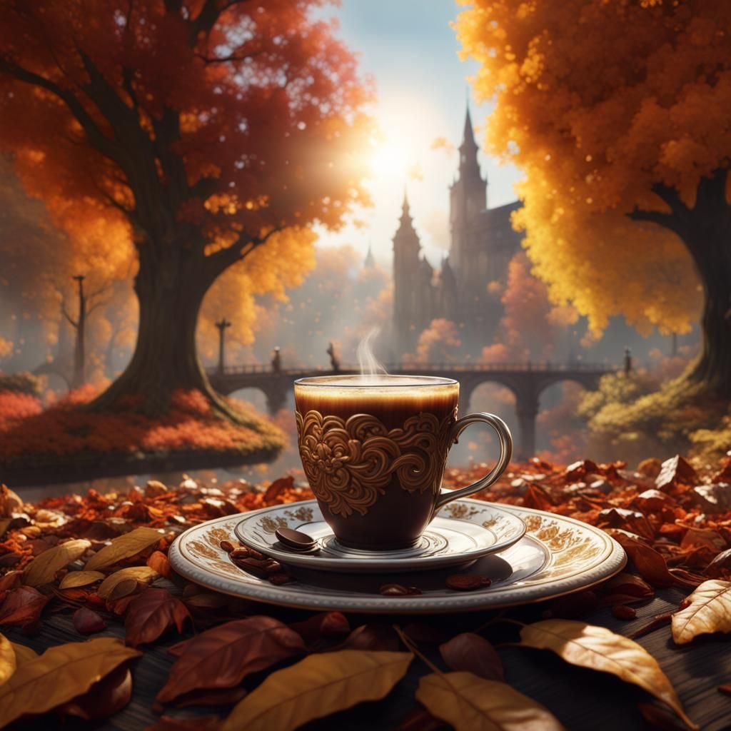 Autumnal Coffee: Detailed Matte Painting of Elderly Woman